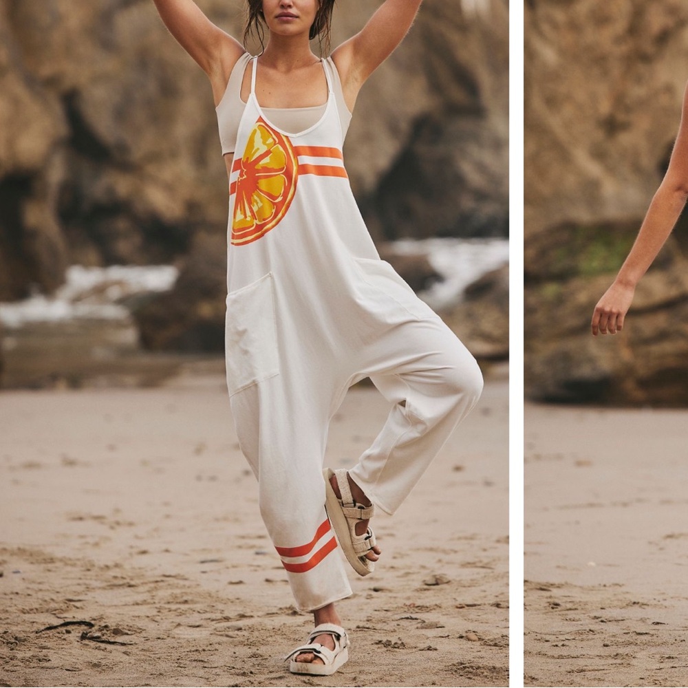 FP Movement by Free People Hot Shot Printed Onesie, Orange Crush, XS